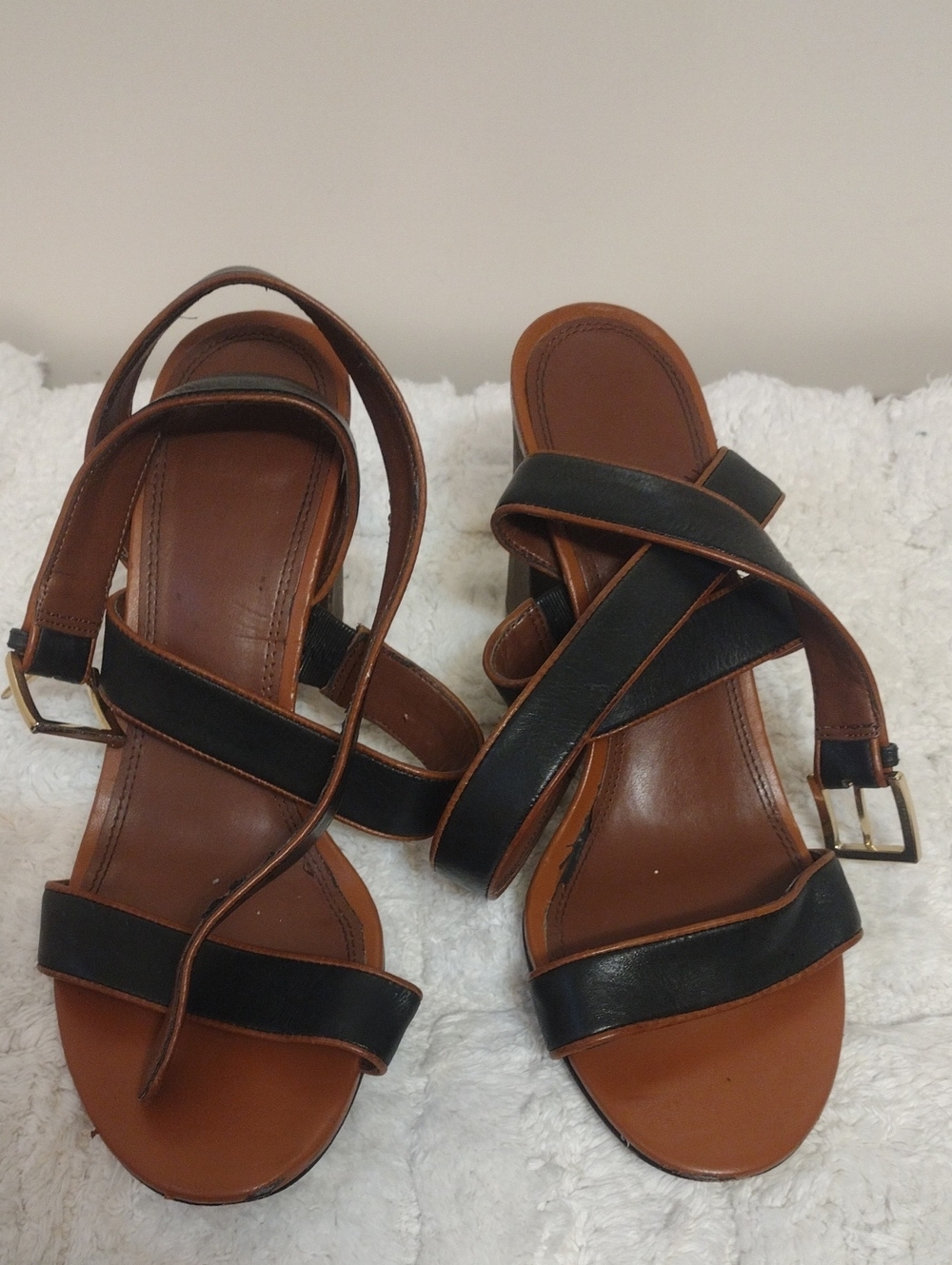 Cole Haan Black and Brown Leather Strappy Sandals Size 8